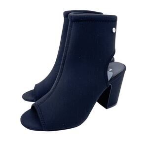 DKNY Hannah Women's Stretchy Open Toe‎ Block Heels Chunky Black Booties Size 7M